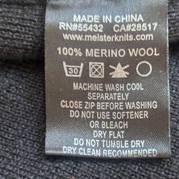 Meister 100% Merino Wool Rabbit Fur Collar 1/4 Zip Sweater Black Velvet Trim - Picture 4 of 11